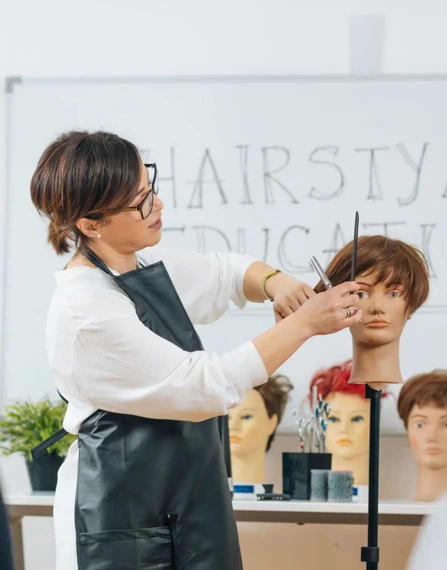 Hair educator teaching professional hairdressers